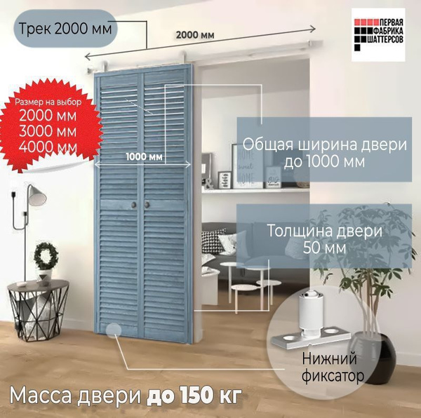 Направляющая для раздвижной двери. Трек 3 метра. Для двери до 1500 мм ...