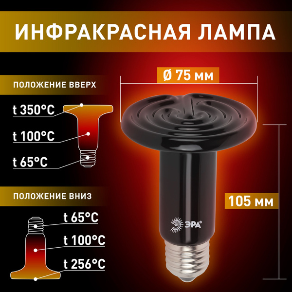 Лампа керамическая инфракрасная 100Вт Е27 FITO-100W-НQ черная ЭРА ...