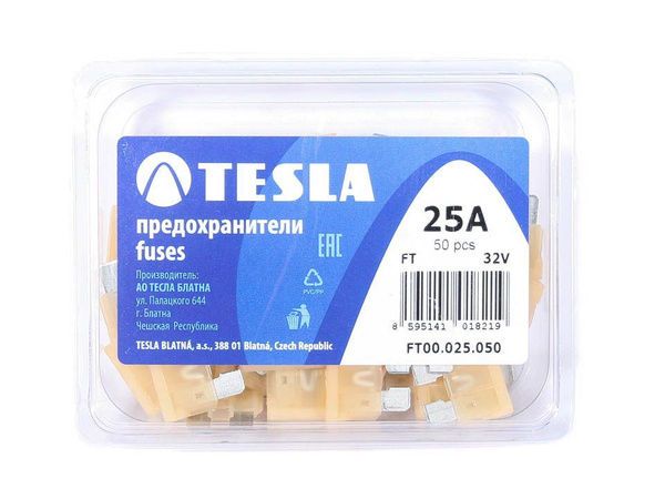 Предохранитель  25А плоский TESLA (50 шт. в коробке)