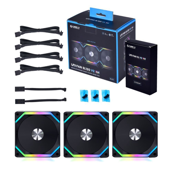 Lian Li Uni Fan SL120 V2 вентилятор коробки 12cm, 5V ARGB Черный 3 шт ...