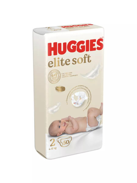 Huggies Элит Софт Подгузники , размер 4-6 кг, 50 шт, 1 упаковка ...