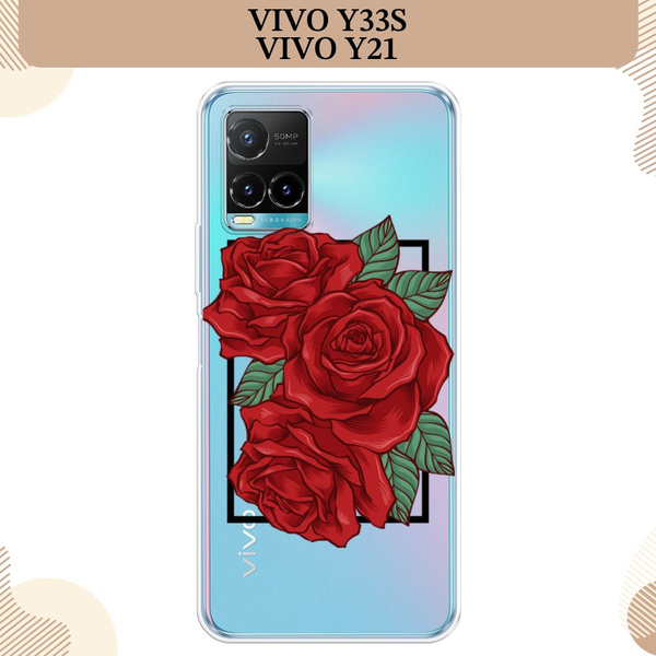 Силиконовый чехол на Vivo Y33s/Y21 / Виво Y33s/Y21 Три алые розы ...
