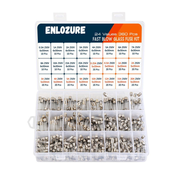 ENLOZURE 360 Шт 24 значения Быстродействующий стеклянный трубчатый ...