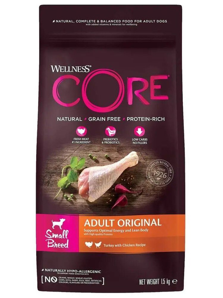 Wellness CORE Корм из индейки с курицей для взрослых собак мелких пород ...
