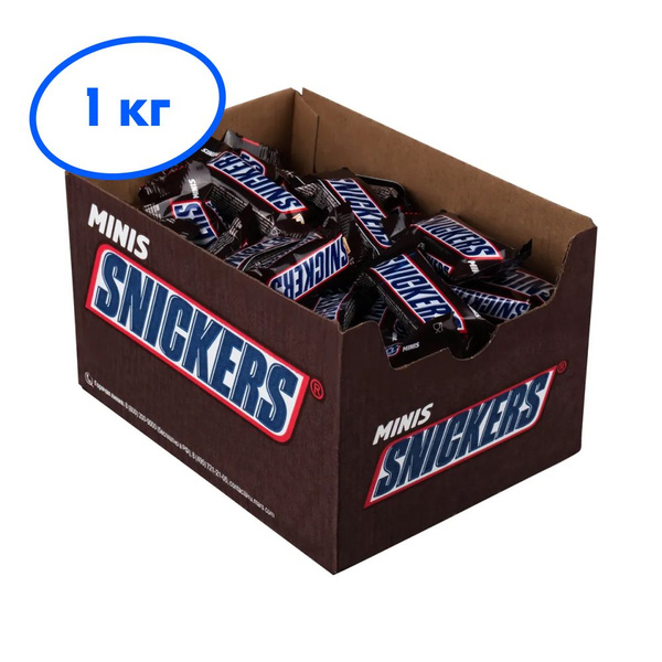 Конфеты шоколадные батончики Snickers Minis, 1 кг / Нуга, карамель ...