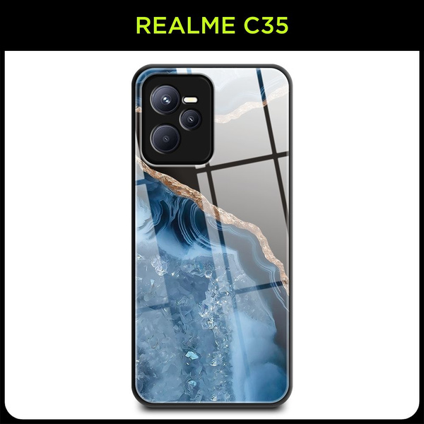 Стеклянный чехол на Realme C35 / Реалми С 35 с принтом "Чёрно-синий ...