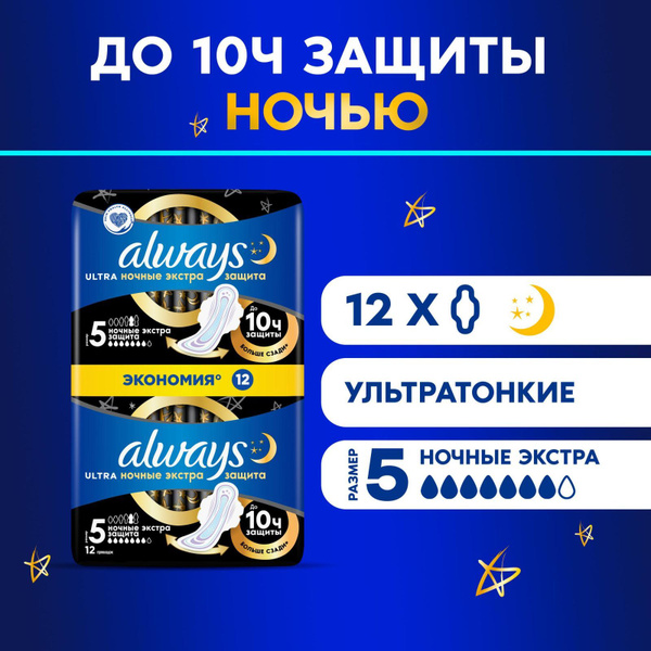 Прокладки Always Ultra Ночные Экстра защита 5 размер, 12 шт. - купить с ...