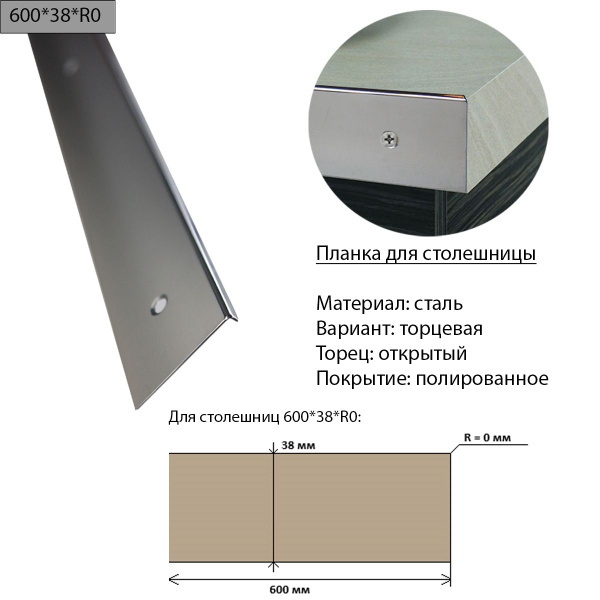 Торцевая планка для столешницы 38 мм черная