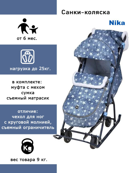 Санкиколяска НАШИ ДЕТКИ НДТ6/3 со звездами джинс, перекидная ручка ...