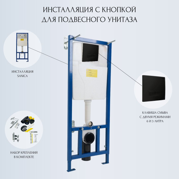 Инсталляция для подвесного унитаза с черной панелью смыва Sanica ...