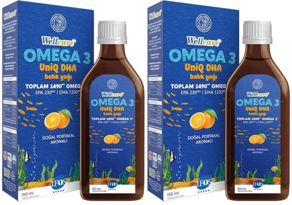 Wellcare Omega 3 Uniq Натуральный апельсиновый рыбий жир, жидкий 150 мл ...