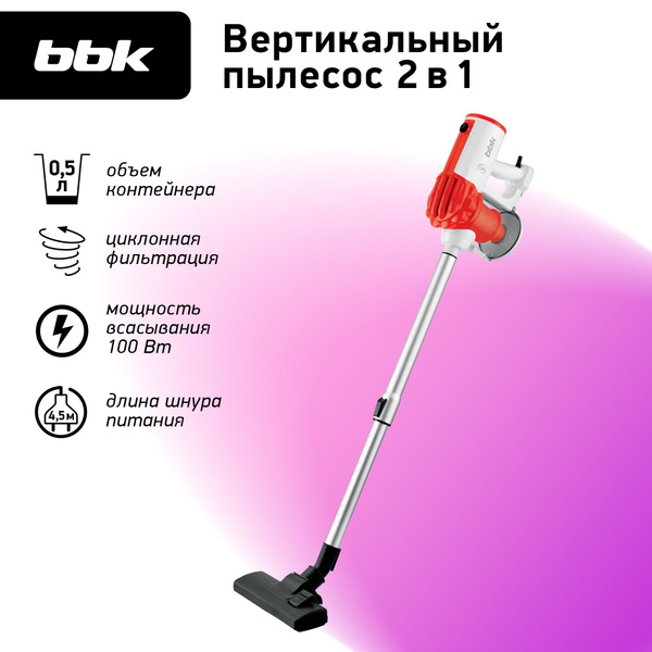 Пылесос вертикальный "2 в 1" BBK BV2512 белый/красный, объем ...