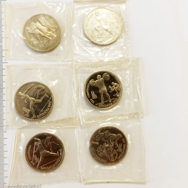 1 рубль 1991 Барселона 1992 (набор 6 монет), PROOF-, см. описание ...