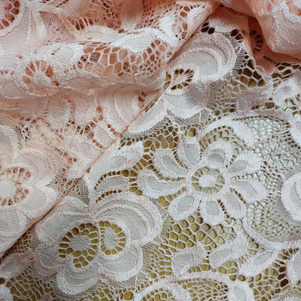 Ткань для шитья гипюр стрейчевый - цвет персик от 1 метра ширина 150 см ...