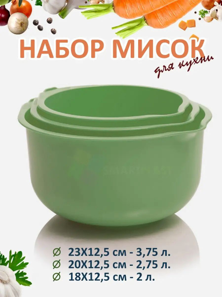 Миски для кухни глубокие пластиковые, набор 3 шт, 2л+2.75л+3.75л шт ...