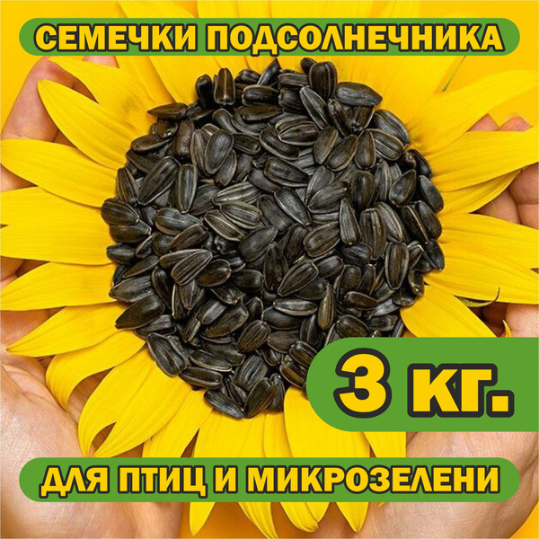Семечки подсолнечника для птиц 3 кг, кормовые, сырые, неочищенные ...