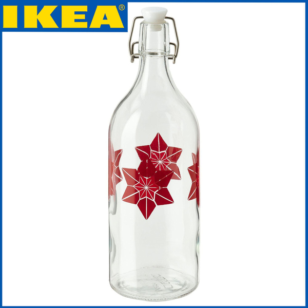Бутылка для воды IKEA(ИКЕА), красная с узором, с крышкой, 1 л по ...