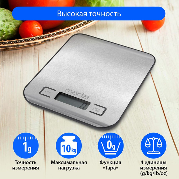 Электронные Кухонные весы Marta MT-1646, серебристый, черный купить по ...