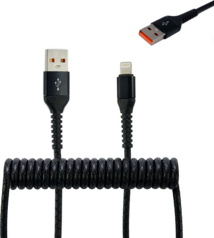 фото Кабель-переходник USB-Lightning черный спиральный 1,2м Wiiix