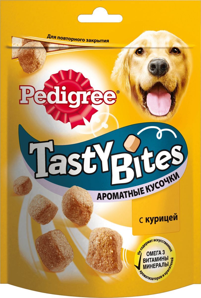 фото Лакомство для взрослых собак Pedigree "Tasty Bites", ароматные кусочки с курицей, 130 г