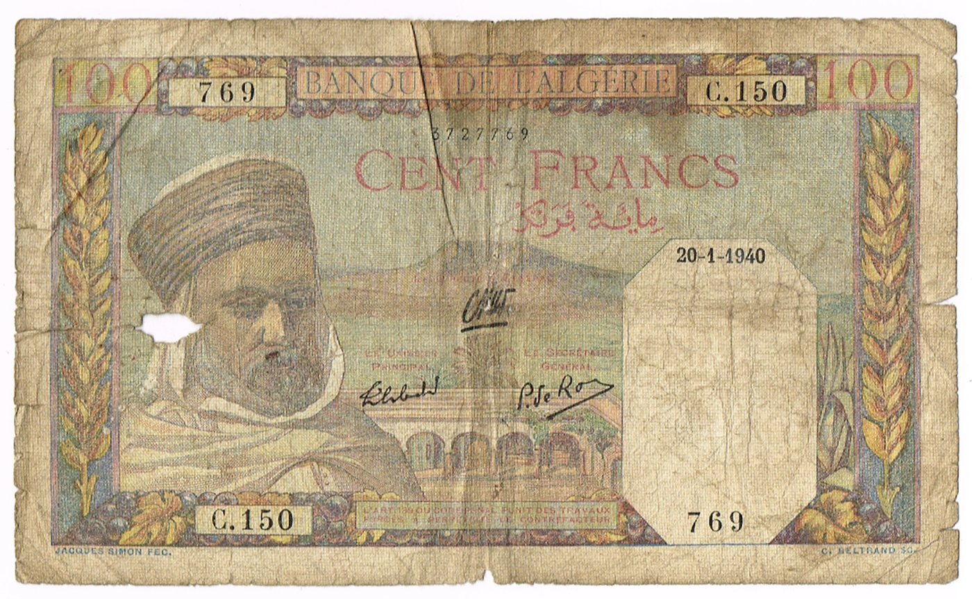 Франки купюры. Банкноты Алжира. Алжир 1940. Купюра СТО франков. 20 Франков банкнота.