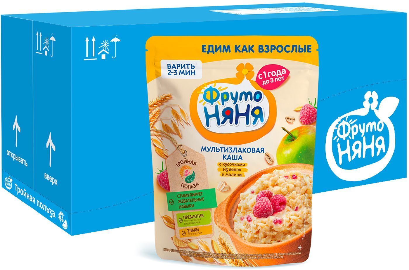 Каша безмолочная ФрутоНяня, мультизлаковая, с яблоком и малиной, с ...