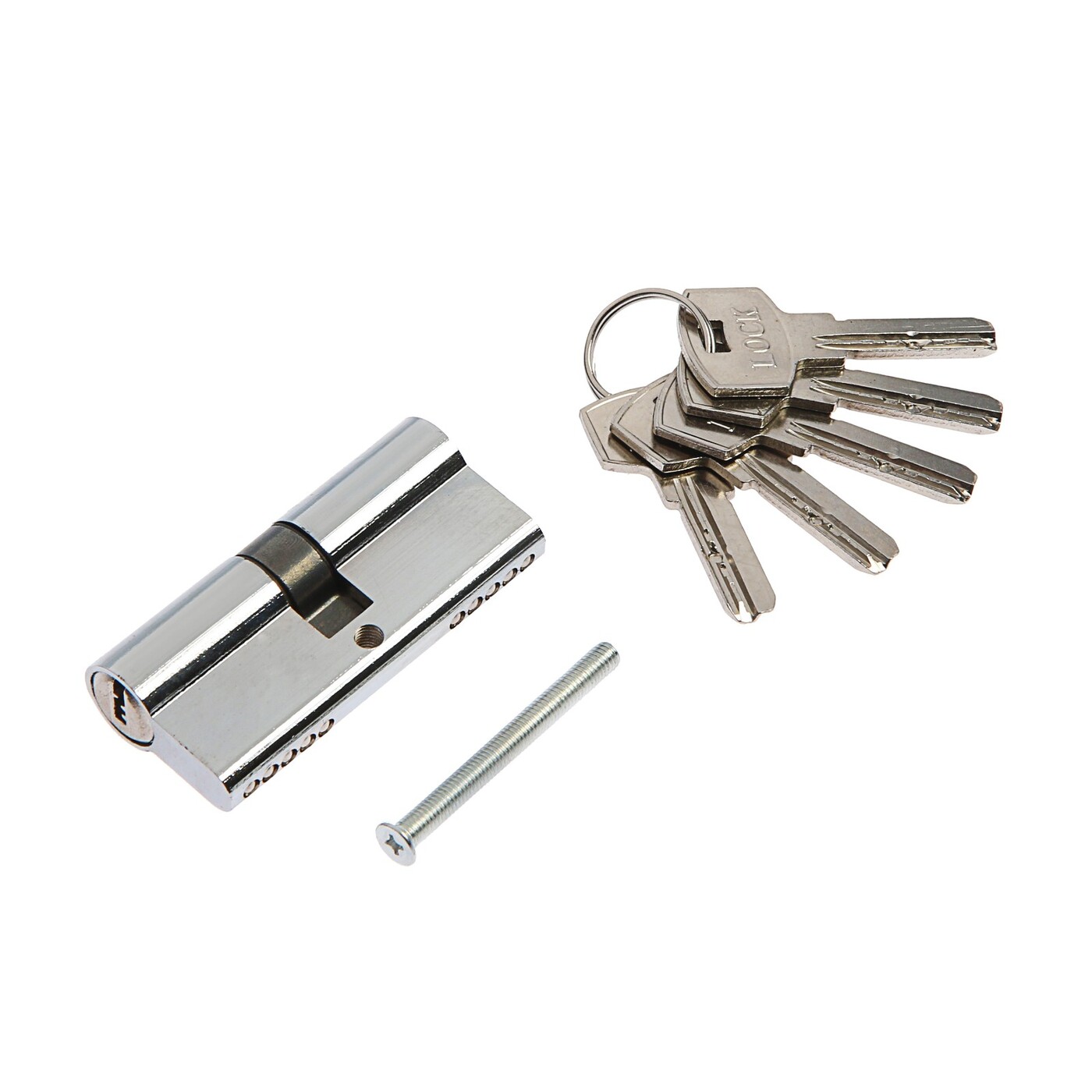Цилиндровый механизм, 70 мм, перфорованный ключ, 5 ключей, цвет хром