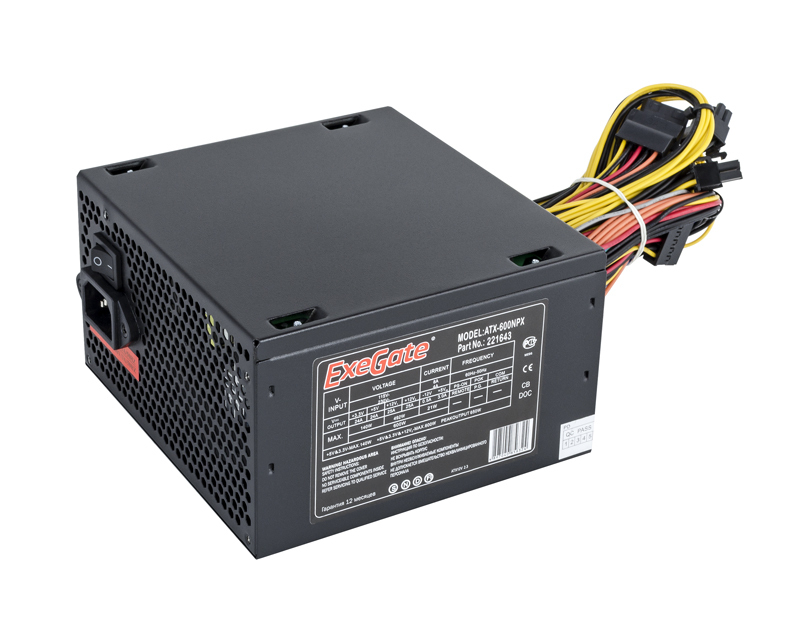 Блок питания 700W ExeGate 700NPX, ATX, black, 12cm fan, 24p+4p, 6/8p PCI-E, 3*SATA, 2*IDE, FDD - изображение