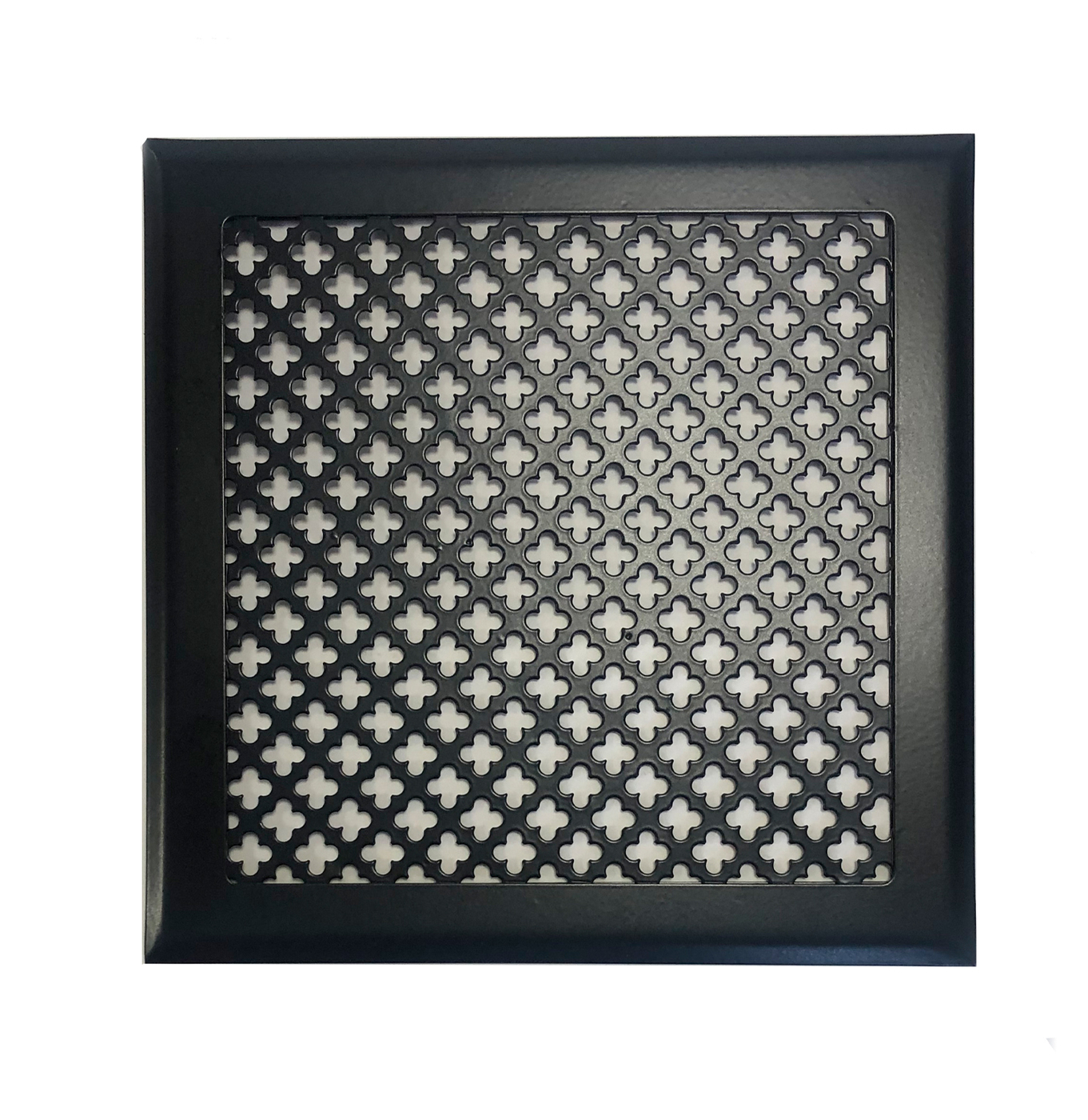 Вентиляционная решетка металлическая на магнитах 200х200 мм, цветок, чёрная матовая.