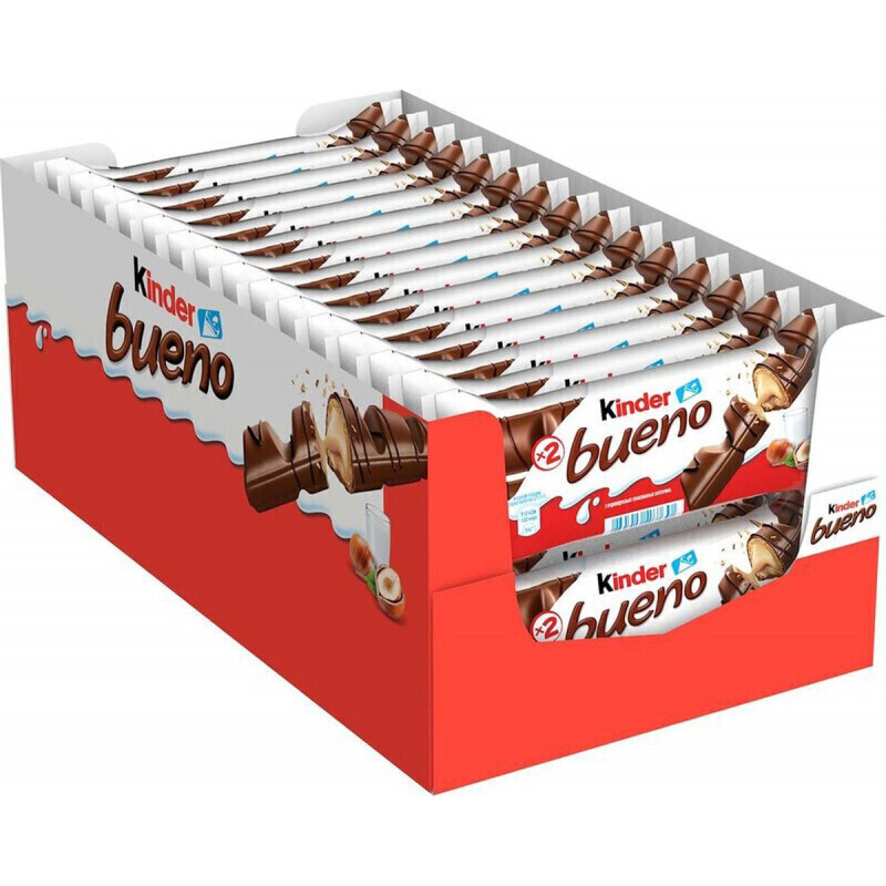 Kinder Bueno шоколадный вафельный батончик  30 шт по 43 г / Вафли в шоколаде Киндер Буэно 43г 30шт