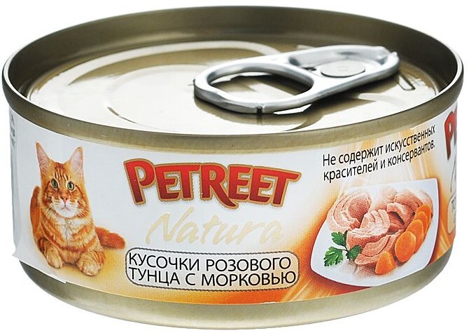 Влажный корм для кошек Petreet Multipack кусочки розового тунца с морковью,...