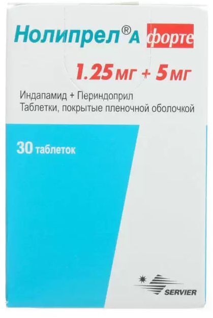 Нолипрел А форте, таблетки покрыт. плен. об. 1.25 мг+5 мг, 30 шт.