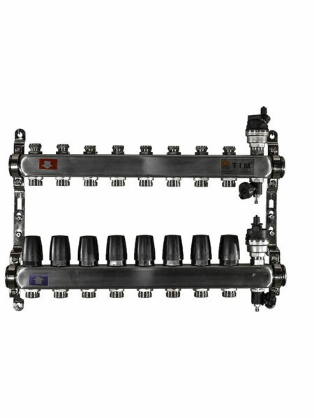 Коллекторная группа из нержавеющей стали без расходомеров 1", 8 выходов TIM KBS5008
