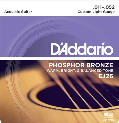 Струны D'Addario Phosphor Bronze Acoustic 11-52 (EJ26). Оригинальные, США!