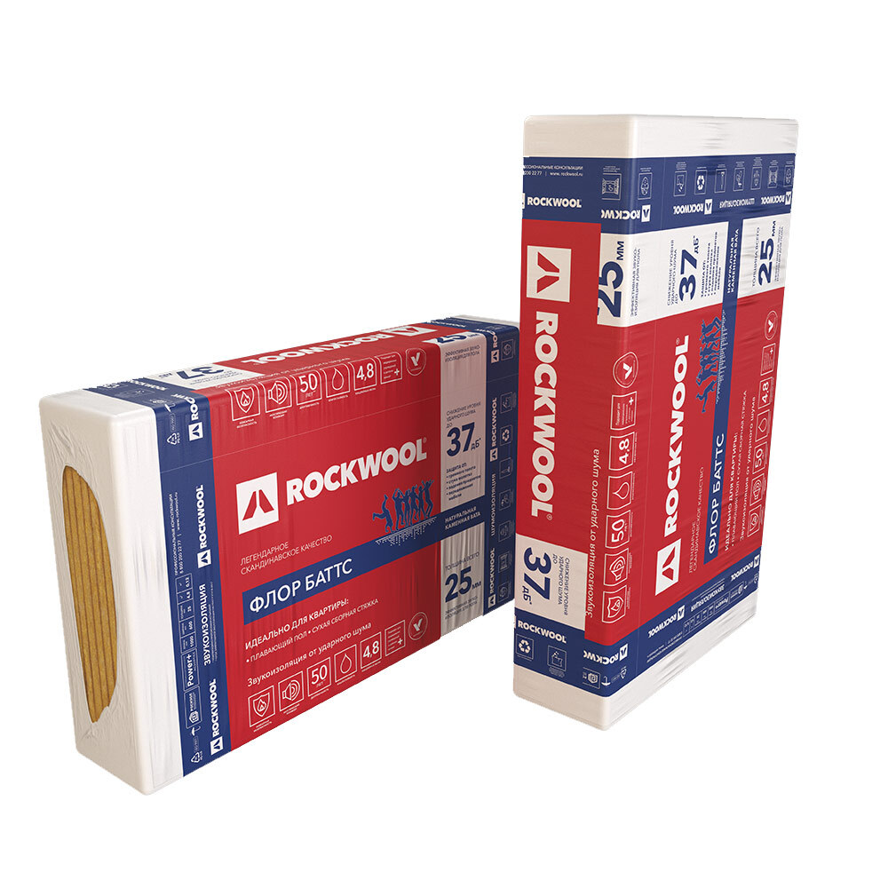 Шумоизоляция Rockwool Флор Баттс 25х600х1000 мм 4,8 кв.м по низкой цене с  доставкой в интернет-магазине OZON (852484978)