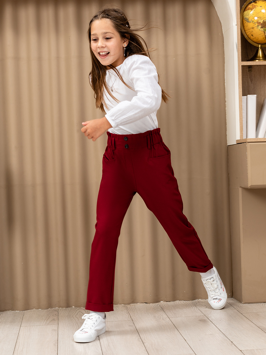 Бордовые брюки для девочки в школу