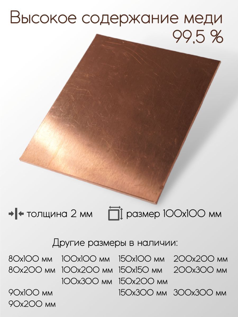 МедьМ1Млисттолщина2мм2x100x100мм