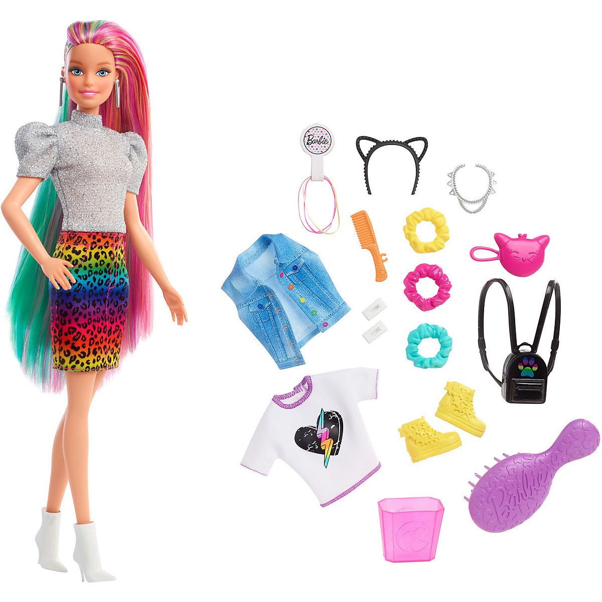 Как выглядят куклы сейчас Mattel Барби леопардовая радужная кукла, меняющая цвет волос - купить с доставко