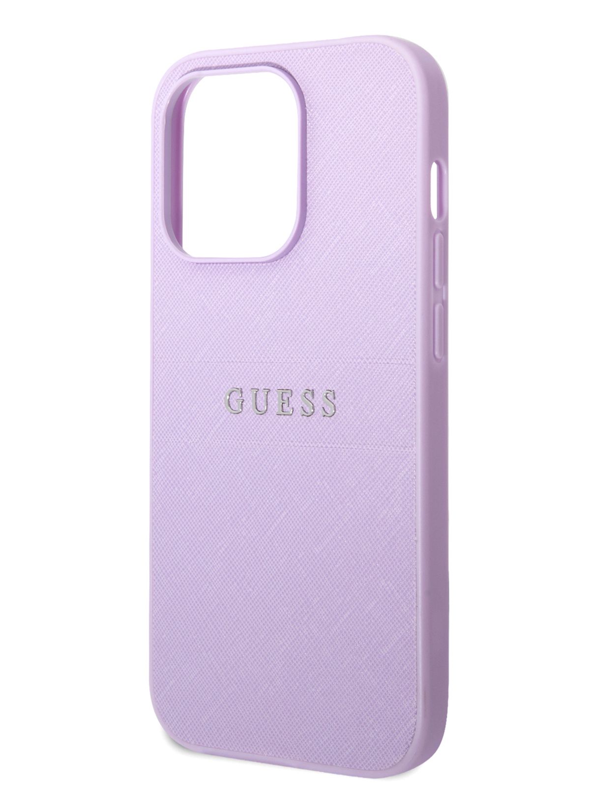 Чехол Guess PU Saffiano накладка на iPhone 14 Pro Max / для Айфон 14 Про  Макс / бампер / кейс из экокожи с имитацией сафьяна, с защитой камеры, с  металлическим логотипом, лавандовый -