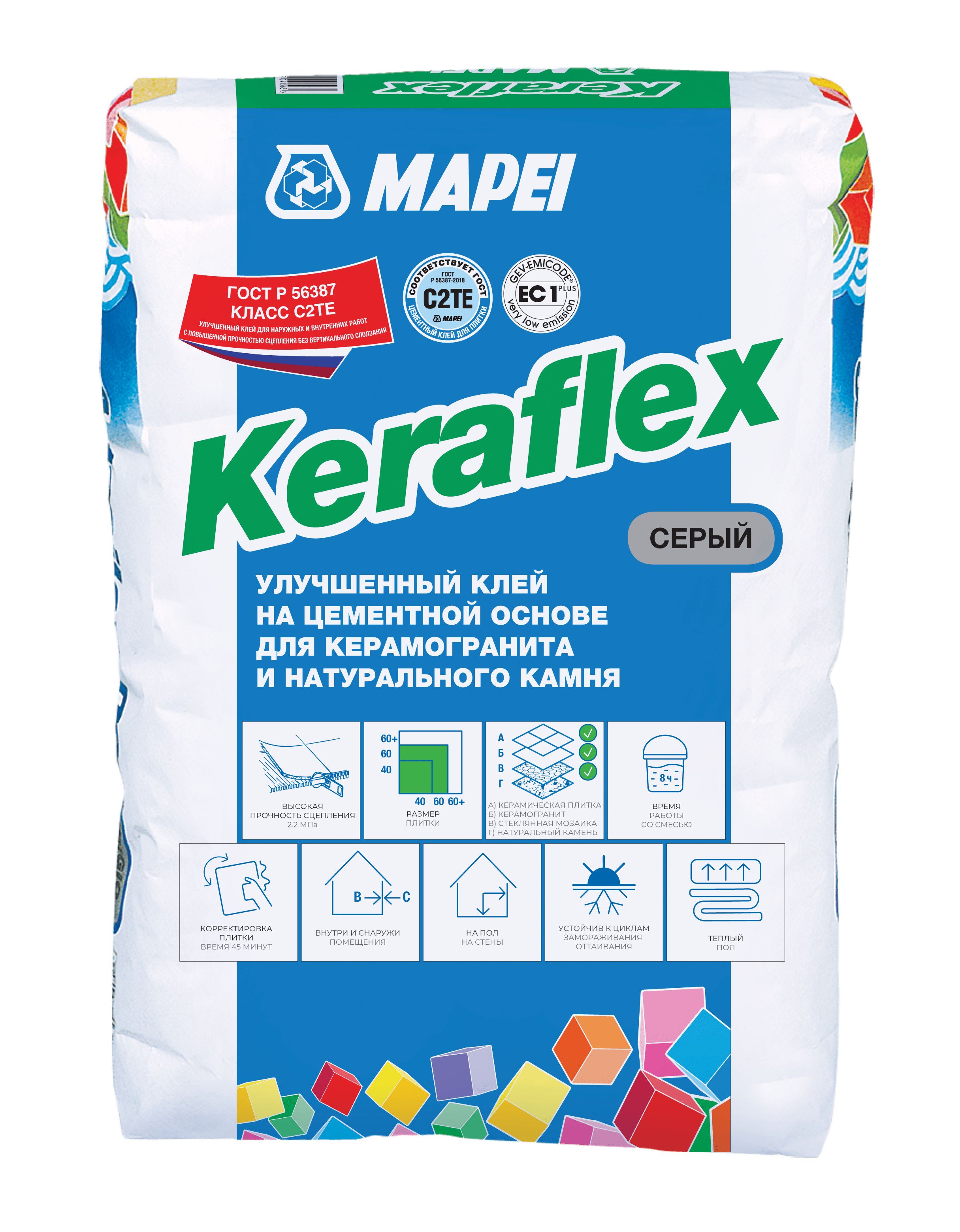 Mapei Keraflex/Мапей Керафлекс, 25 кг,Серый,клей для керамогранита и камня