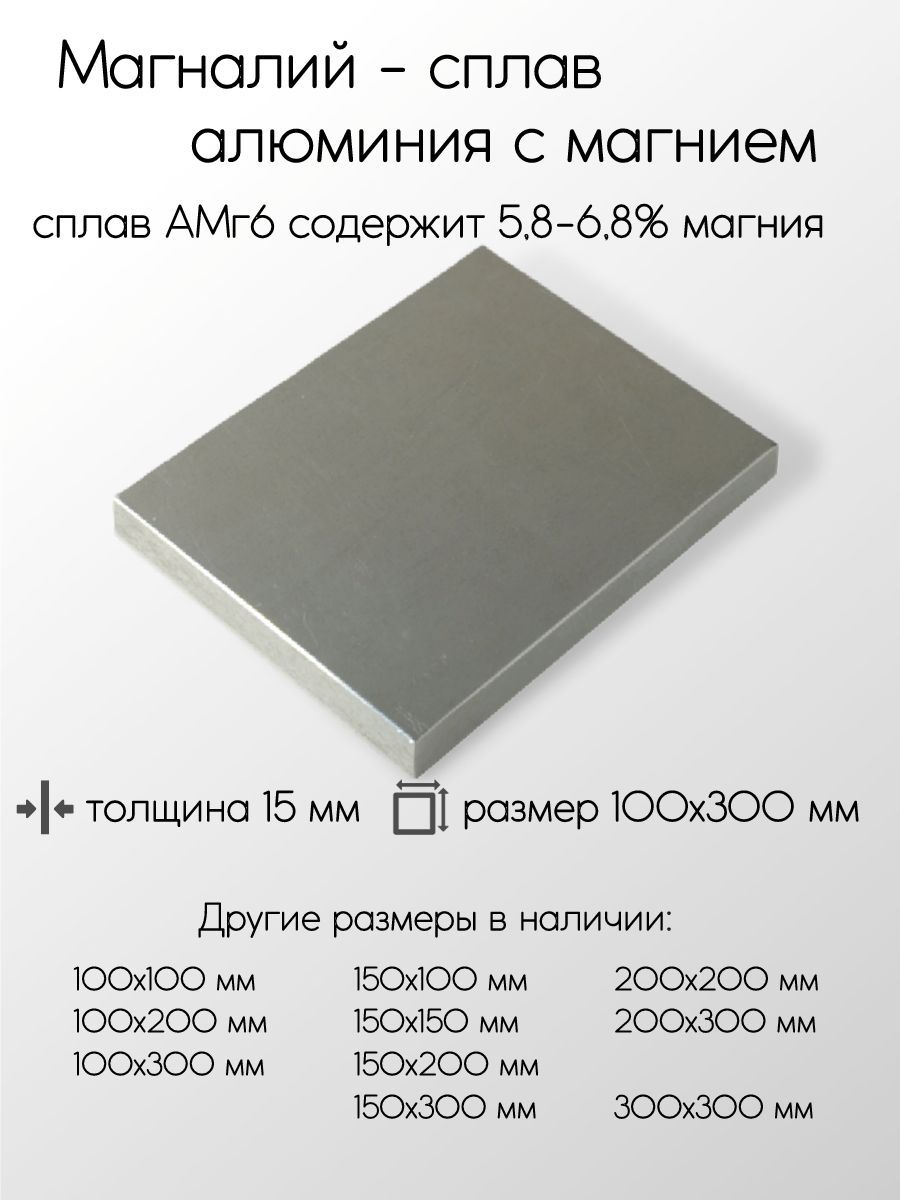 АлюминийАМГ6плитатолщина15мм15x100x300мм