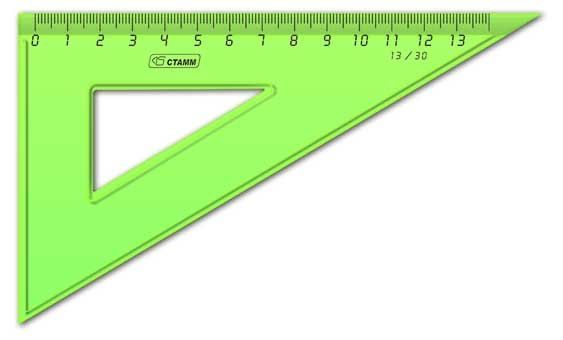Треугольник 30градусов , 13 см. 1шт. Зелёная