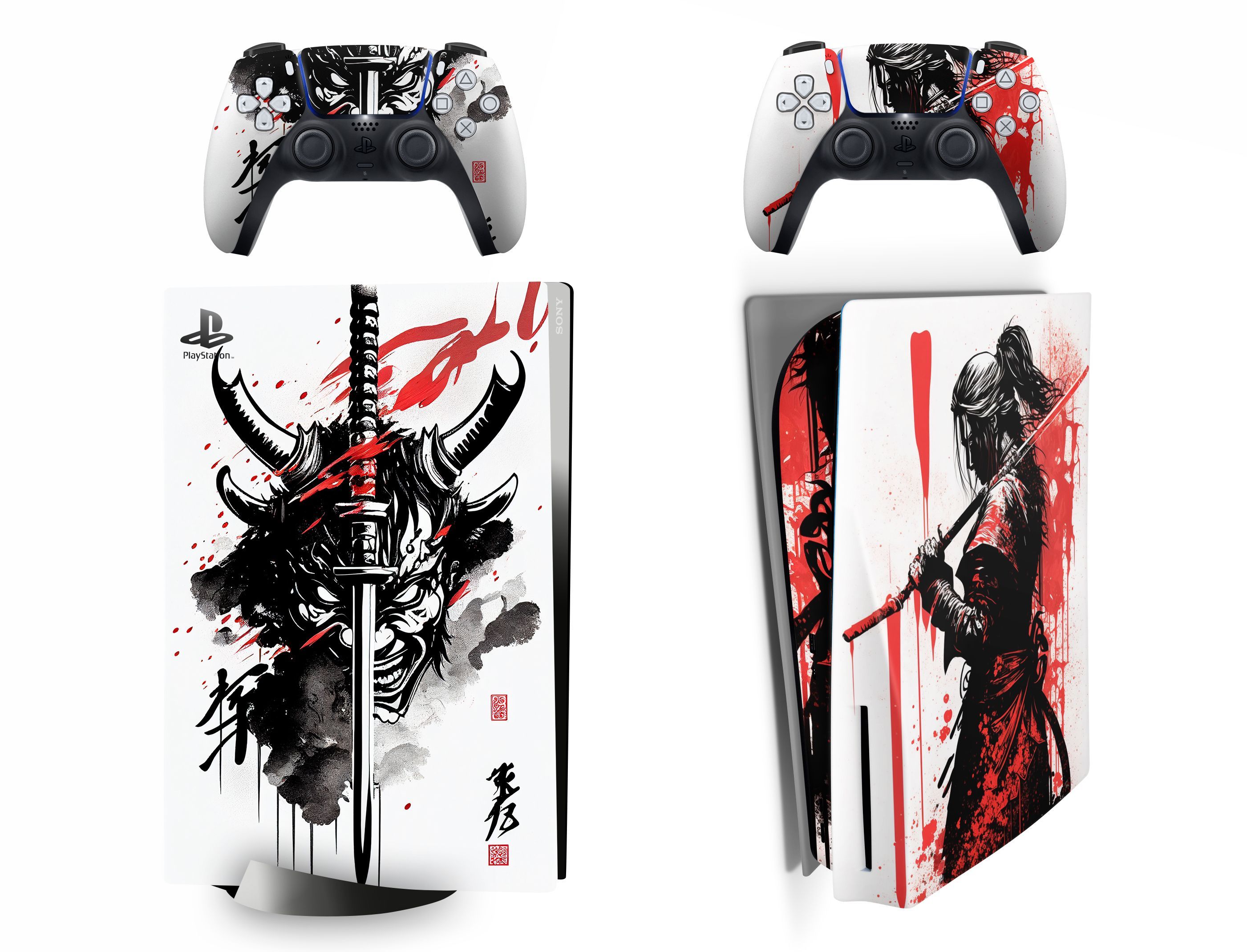 Наклейка Samurai виниловая защитная на игровую консоль PlayStation 5 Disk Edition полный комплект