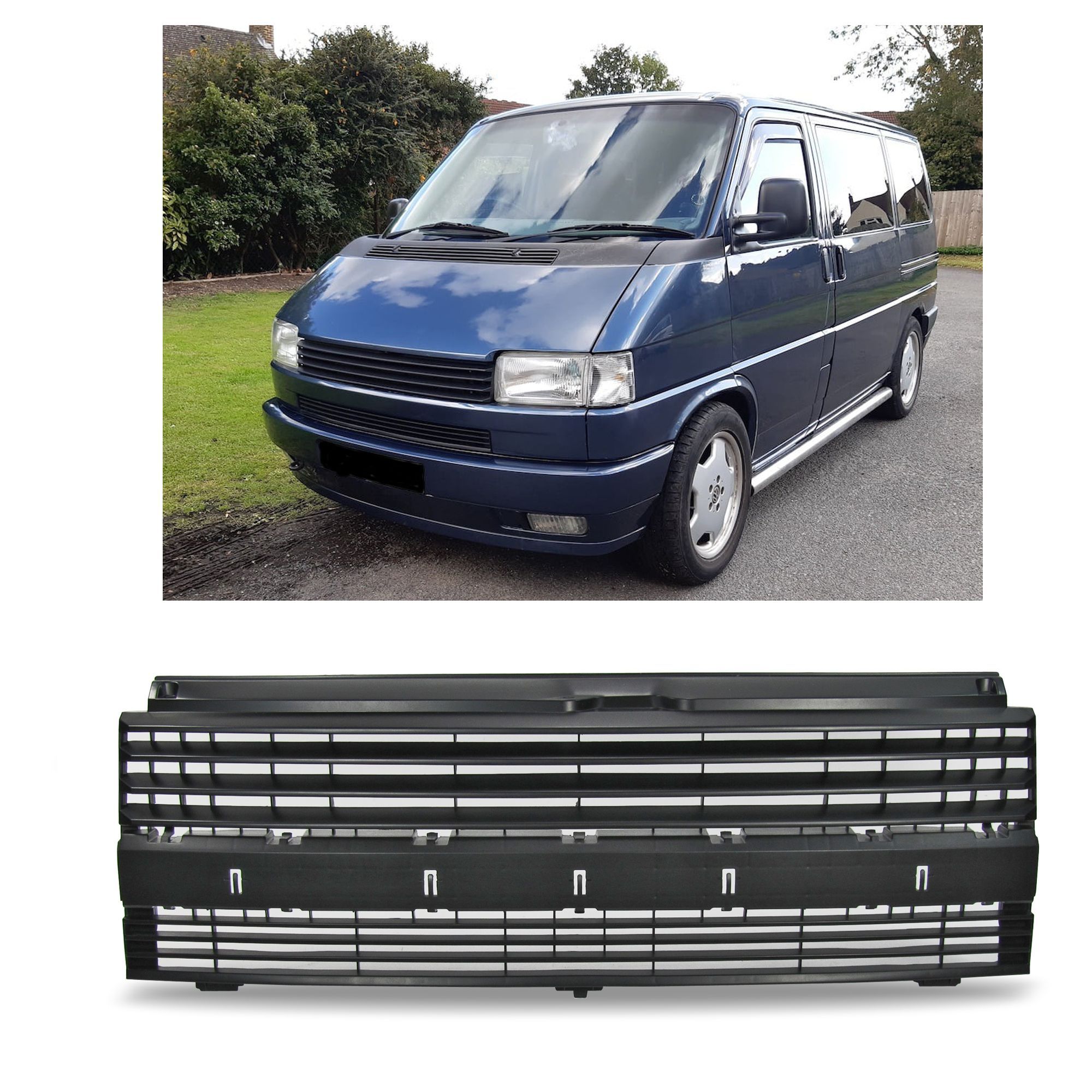 Решетка радиатора VW Transporter T4, Caravelle T4, Multivan T4 дорестайлинг  1990-1996 тюнинг черная без значка - LOWSTUFF арт. lsf7H1853653OE - купить  по выгодной цене в интернет-магазине OZON (652195953)