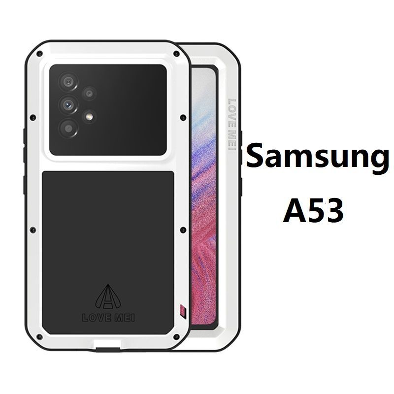 ПротивоударныйчехолдляSamsungGalaxyA53,LOVEMEIPowerfulMetalShockproofCase(Белый)