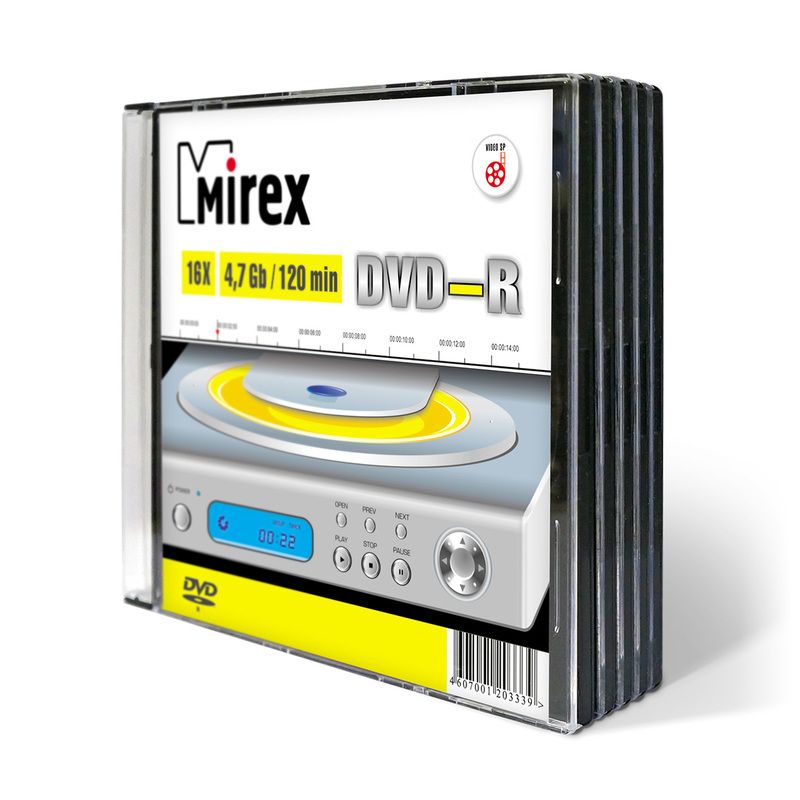 ДискDVD-RMirex4.7ГБ16xslimboxUL130003A1F(5штуквупаковке)