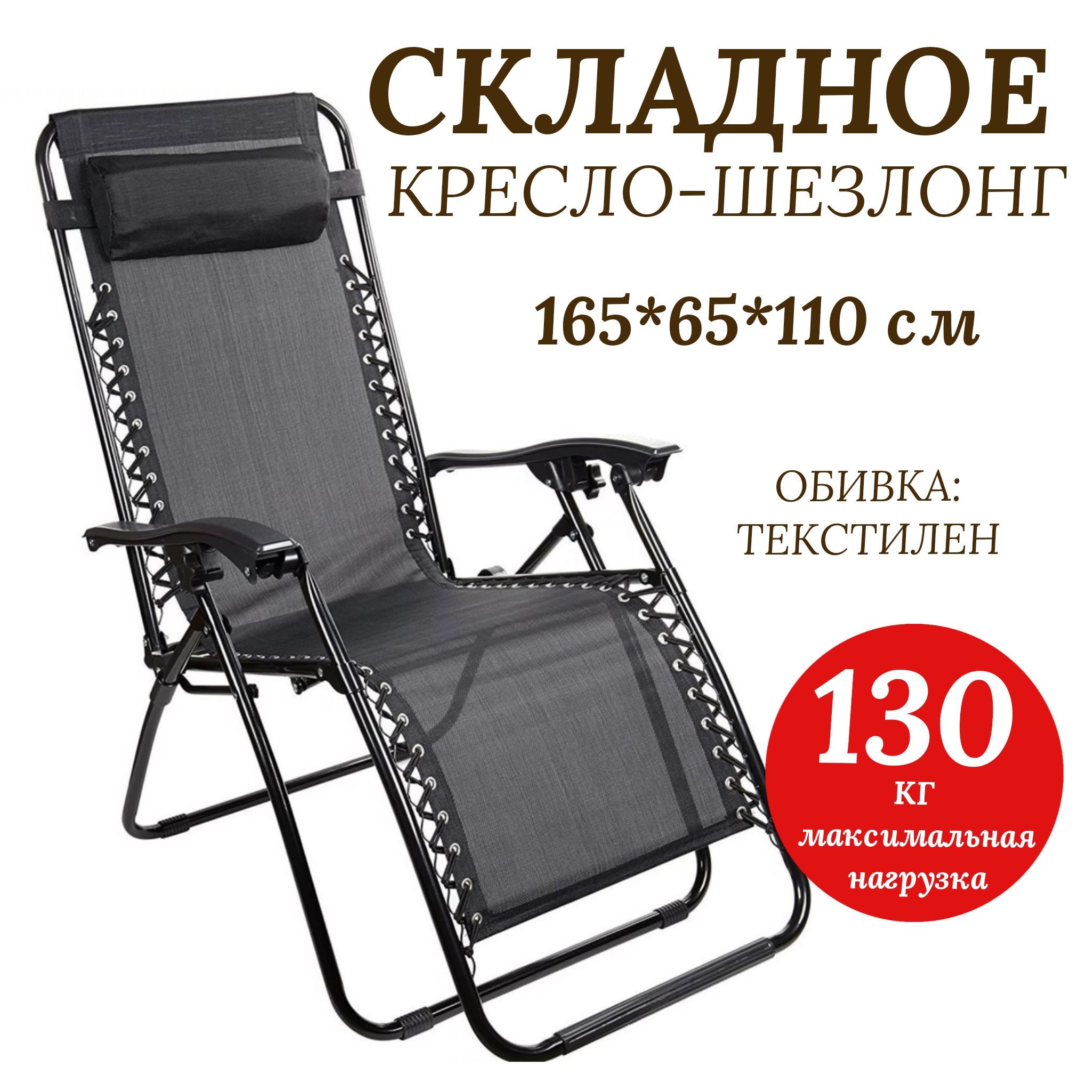 Кресло шезлонг greengard 63 х 77 х 112 см черное