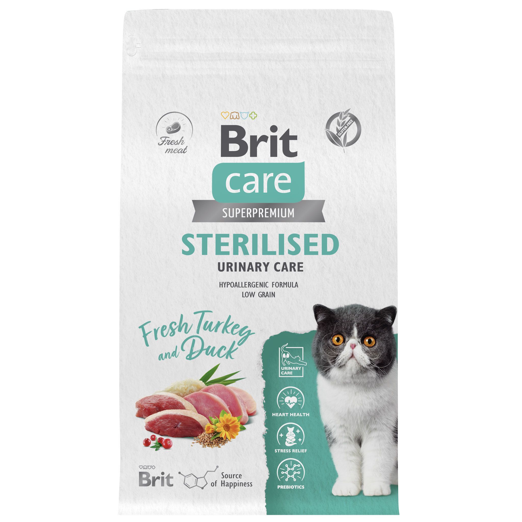 Сухой корм Brit Care Cat Sterilised Urinary Care для стерилизованных кошек, с индейкой и уткой, 1.5 кг