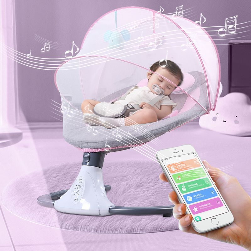 Качели, электрокачели для новорожденных шезлонг для младенца кресло качалка / С москитной сеткой + подголовник / Дистанционное управление + возможность подключения Bluetooth
