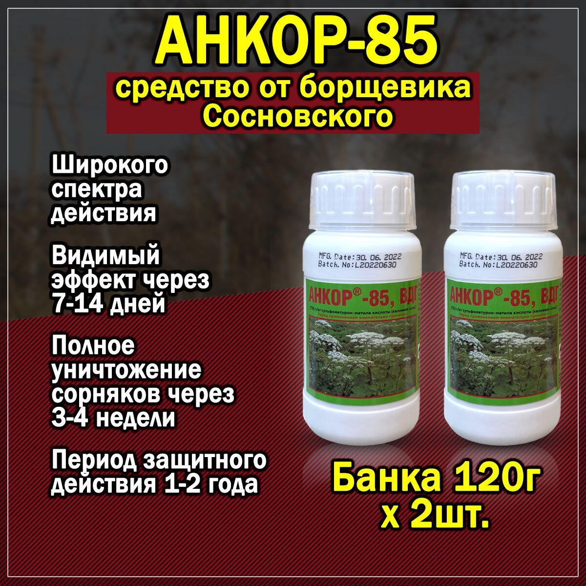 Анкор-852шт.по120гр.-гербициддляуничтожениясорняков,борщевикаСосновского,нежелательнойрастительностиидр.